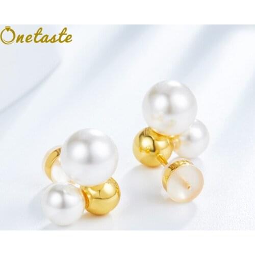 925 Sterling Silver Shell Pearl Three Bead Stud Earrings Geometric Simple 2021 New French Trend Fashion Earring Girls Women Gift