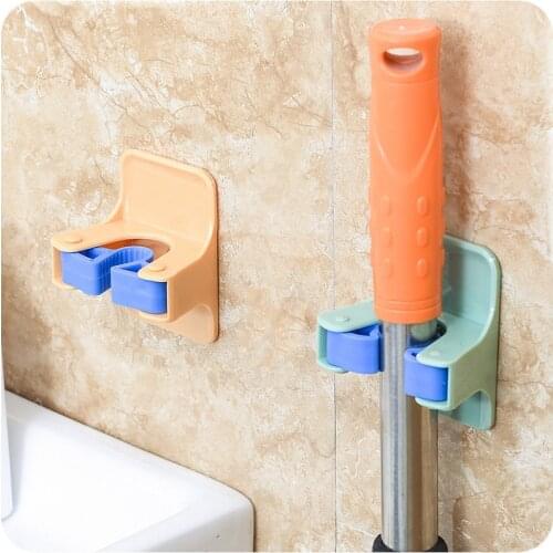 1PC Mop Organizer Holder Wall-mounted Punch-free Mop Clip Waterproof Brush Broom Hanger Storage Rack Bathroom Storage Gadgets