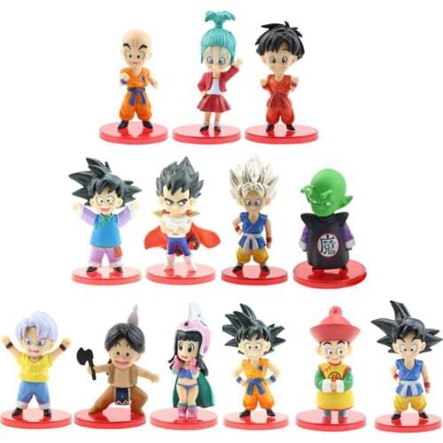 13pcs/set DBZ Son Goku Trunks Vegeta Bulma Upa Action Figures Kulilin Pan Piccolo Chichi Anime Figurines Kids Toys for Gifts