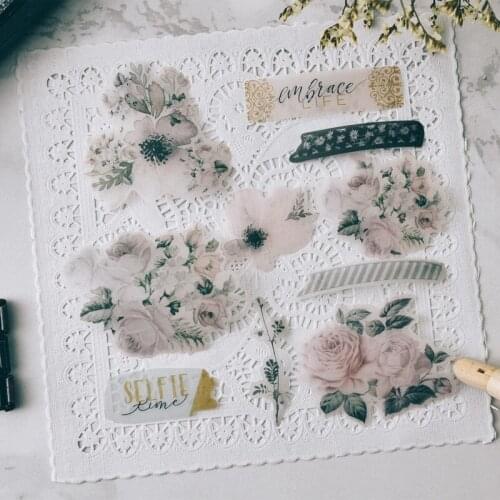 45pcs Retro Flowers Vellum Paper Stickers for Scrapbooking DIY Projects/Photo Album/Card Making Crafts