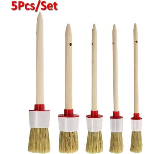 5Pcs/Set Car Detailing Brush Wood Handle Brushes For Car Wheel Rim Dashboard Gap Cleaning Detail Brush For Car Air Vent Trim