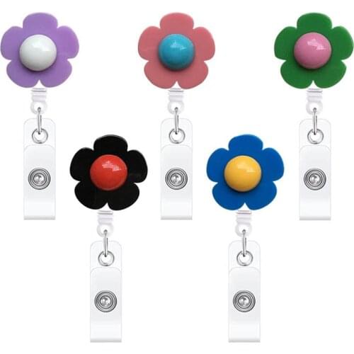 Acrylic Beautiful Flowers Nurse Hospital Badge Reel Retractable ID Badge Holder With 360 Rotating Alligator Clip Name Holder