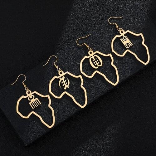 SONYA Stainless Steel African Cultural Symbol Big Earrings Gold Color Adinkra Gye Nyame Earrings Ethnic Jewelry