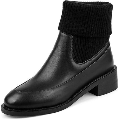 Boots Women Genuine Leather Ankle Boots Platform Chelsea Boots Winter Thick Heels Party Night Club Shoes Woman Size 41 42 43