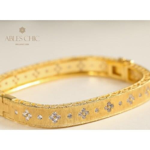 925 Silver 5A Zircons Clover Flowers Clasp Wedding Bangle 18K Gold Tone Renaissance Silky Celtic Bridal Bracelet C11B2S2203594