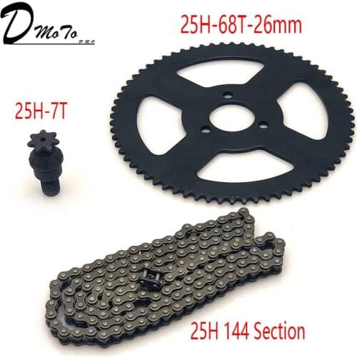 25H Chain 144 Links, 25H 68 teeth Rear Sprocket ,7 teeth sprocket shaft For Electric tricycle Mini moto Pocket Bike ATV Quad