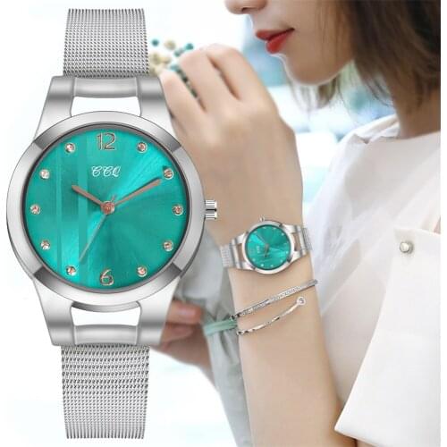 Women Stripe Dial Watches Simple Silver Mesh Bracelet Quartz Clock Fashion Wrist Watches Zegarek Damski