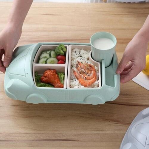 Bamboo Fiber Feeding Dish Children Tableware Baby Creative Dinner Plate Cartoon Car Separation Training Plate Dinnerware Set