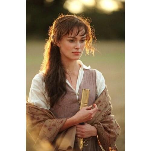 Movie Pride and Prejudice Style Womens Set: Linen Cotton Brown Long Sleeve Dress & White Long Sleeve Shirt Blouse