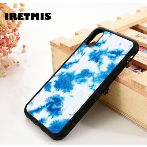 Iretmis 5 5S SE 6 6S TPU Silicone Rubber Phone Case Cover for iPhone 7 8 Plus X Xs 11 12 MINI Pro Max XR Blue Tie dye print