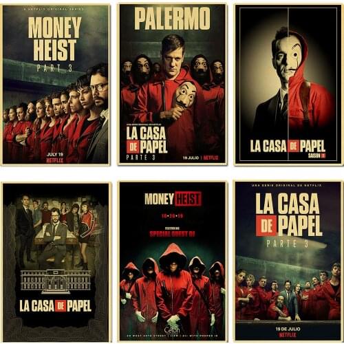 Spain TV SHOWS Money Heist Season 3 Retro Kraft Paper Poster Printed for Bedroom/Bar Vintage Decorative
