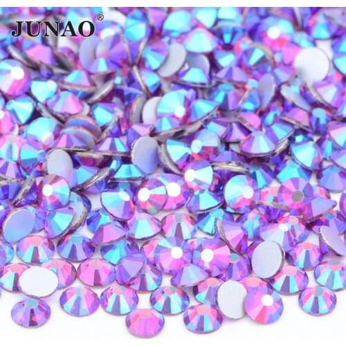JUNAO SS6 8 10 12 16 20 30 Fuchsia AB Clothes Glass Rhinestones Diamond Flatback Non Hot Fix Glass Strass Nail Art Decorations