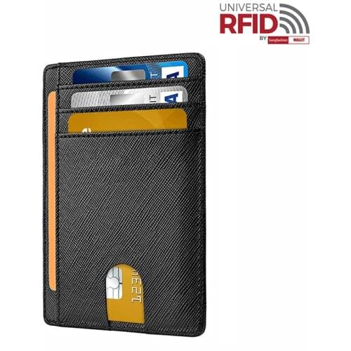 RFID Genuine Leather Easy Push Business Card Holder Mens Black Wide Plus Size id card Wallet Clear Window Case