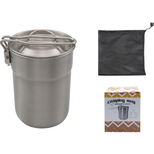 304 Stainless Steel Pot Convenient Water Cup Camping Coffee Cup With Folding Handle Picnic Cookware Set Classic