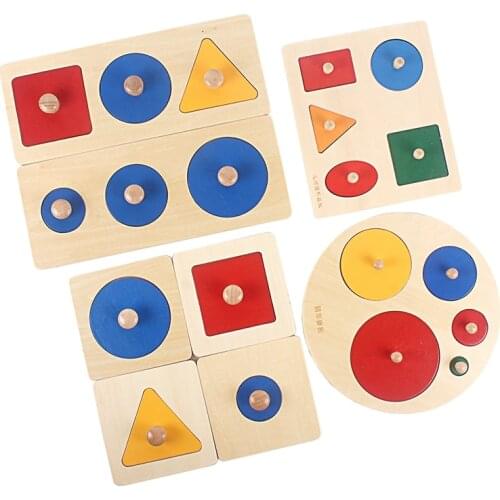 Montessori Materials Colorful Geometry Grasping Board Wooden Pegged Grab Shape Sorting Board Toys for Baby Home Educational Toy
