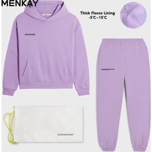 MENKAY Heavyweight 100% Organic Cotton Hoodies Track Pants Joggers Women Tracksuits Two Piece Sets Sweatpants Sweatsuits Winter