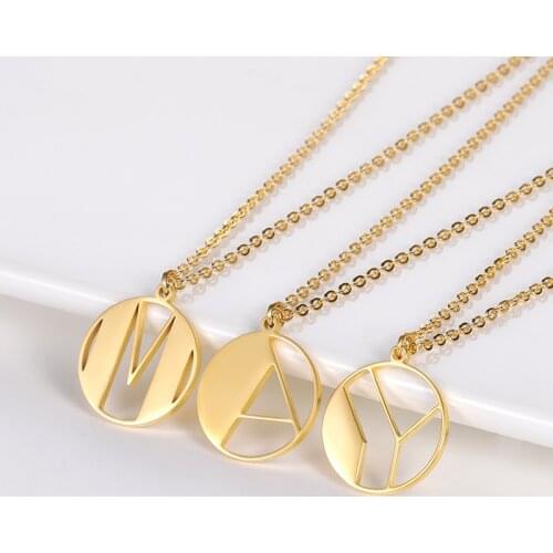 Minimalism Initial Letter Necklace Gold 26 Letters Charm Necklaces Pendants Stainless Steel Geometric circle Jewelry Necklace