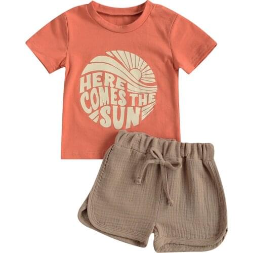 Fashion Boys Summer Clothes Sets Letter Print O-neck Pullover T-shirt Top+Cotton High Waist Shorts Tracksuits 2Pcs Outfits 0-4Y
