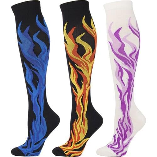 Novelty Funny Colorful Flame Compression Socks Candy Mori Girl Style Stars Flag Trend Hip-Hop Men Skateboard Football Socks Gift