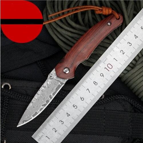New 003 tactical pocket rosewood+steel handle Damascus steel blade outdoor camping hunting folding knives Survival Utility knife