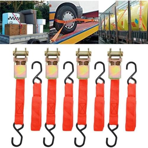 4PCS Durable Ratchet Tie Down Hold Secure Cargo Straps Moving Hauling Truck Motorcycle Straps Lashing Package Webbing
