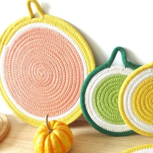 Cartoon Fruit Hanging Placemat For Dining Table Decor Plate Dish Mat Cup Cotton Knit Pot Holders Insulation Pad
