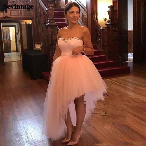 Sevintage Asymmetrical Knee Length Short Prom Dress Crystals Lacing Back Formal Women Party Gowns Girls Homecoming Dresses 2021