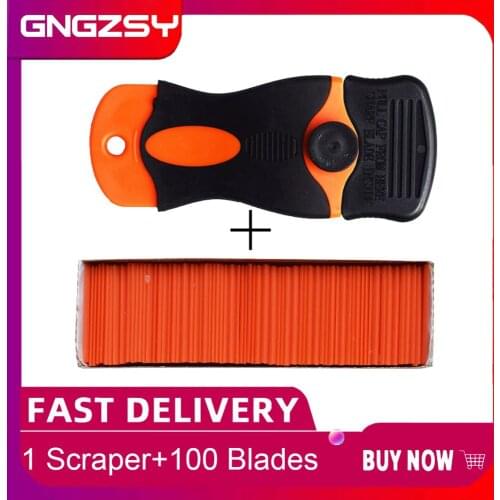 Carbon Fiber Car Tools Vinyl Car Wrap Razor Scraper+100Pcs Plastic Razor Blade Cleaning Squeegee Glue Film Sticker Remover E17