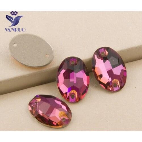 YANRUO 3210 Oval Fuchsia Sewing Red Color Stones Sew On Stones Rhinestones For Shoes Garment Clothes