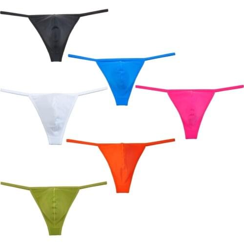 6PCS/Lot Ice Silk Smooth Bikini Male Thong Underwear Fashion Mens Thongs Elastic Stretch G-Strings Pure Color Shorts