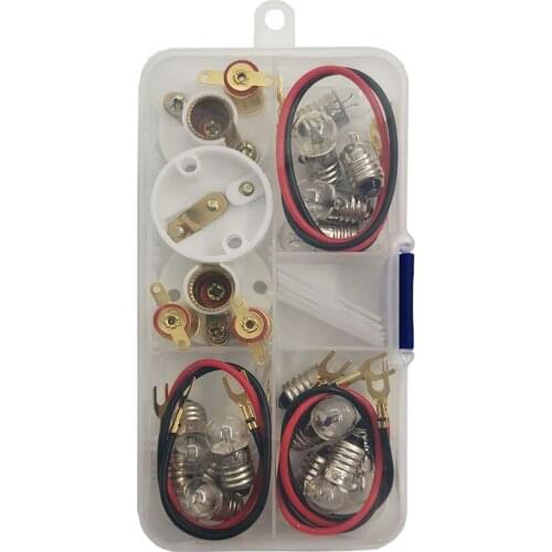 15PCS Light Beads 1.5V 2.5V 3.8V + 6PCS Lamp Holder + 6PCS 20cm Electric Wire Mixed Student Lab Kit Package