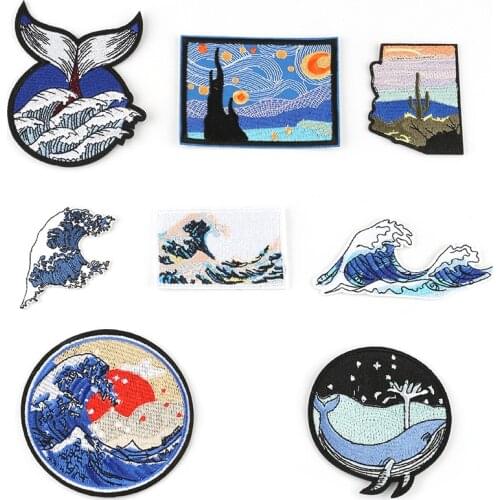 Japan Artist The Great Wave Off Kanagawa Embroidery Iron on Sew on Patch Brave Fighting Motif Emblem