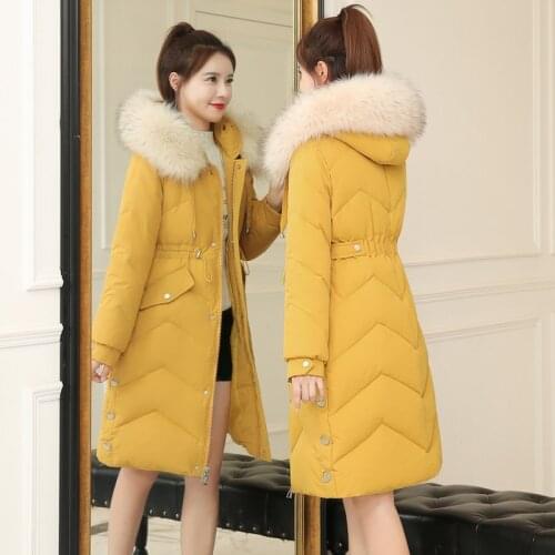2020 New Women Winter Jacket Cotton Padded Warm Thicken Ladies Coat Parka Fur collar Hood Outerwear Mid long Womens Jackets H359