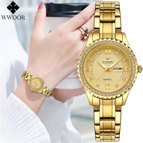 Womens Diamond Watch WWOOR 2021 Top Brand Luxury Quartz Gold Ladies WristWatch Fashion Casual Dress Waterproof Relogio Feminino