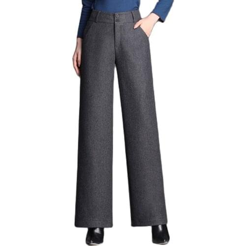 Womens Woolen Pants For Autumn Winter Wool Thicken Pure Color Plus Size Warm Gray Black Business Office Suit Trousers 6XL Brand