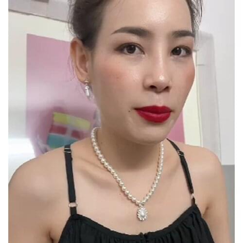 Fashion Zinc Alloy Stainless Silver Color Trendy Anniversary Wedding Bridal Pearl Jewelry Necklace/Earrings Set For Women 2021