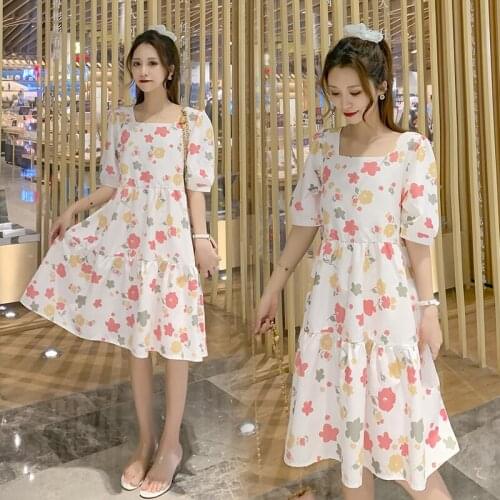 091# Maternity Clothes Summer Chiffon Short Sleeve Loose Stylish Floral Dress for Pregnant Women Pregnancy Clothes