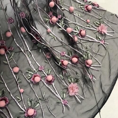 1Y/lot 3D plant chiffon flower perspective mesh fabric for dress wedding background decoration