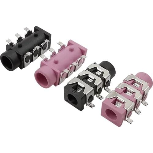 10Pcs 3.5mm Stereo Female Audio Connector SMT 6Pin Headphone Jack PJ-313D PJ313D Black&Pink
