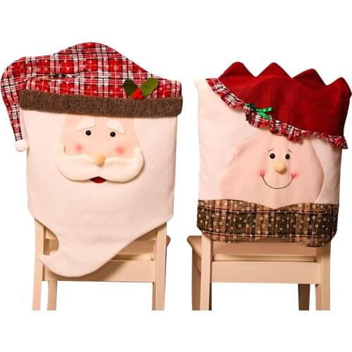 2 Types Christmas Chair Back Cover Cartoon Snowflake Plaid Patchwork Husband Wife Chair Covers Xmas Festival Party Home Decors