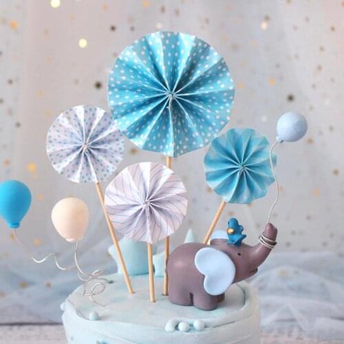 4Pcs/lot Mini Fan Cake Topper Paper Flags Kids Birthday Party Baby Shower Cake Insert Cupcake Toppers Wedding Decoration Favor