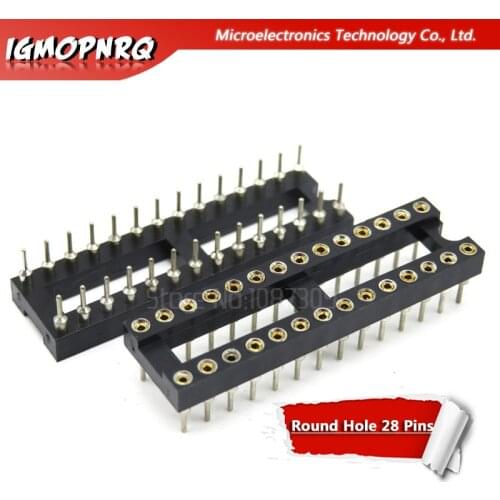 5pcs DIP28 Round Hole 28 Pins 2.54MM DIP IC Sockets Adaptor Solder Type 28 PIN 2.54 IC Connector