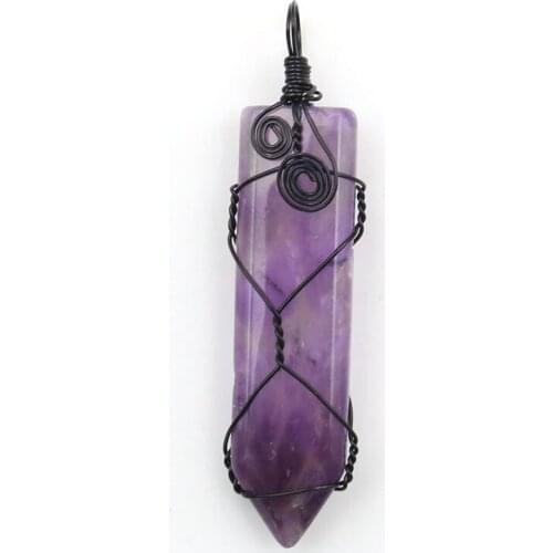 6pcs/lot New Sword Quartz Crystal Pendant Natural Stone Amethysts Crystal Wrap Necklace Pendants Jewelry Making Healing Pendulum