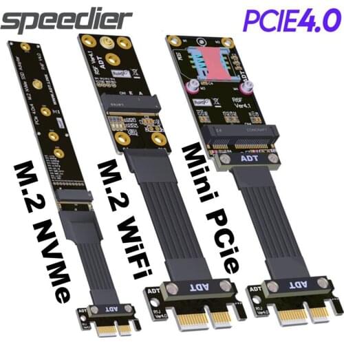 ADT Brand New M.2 NVMe/M.2 WiFi/Mini-PCIe SSD To PCIe 4.0 x1 Extension Cable Key-M/Key A.E/mPCIe To Gen4 x1 Riser Ribbon Adapter