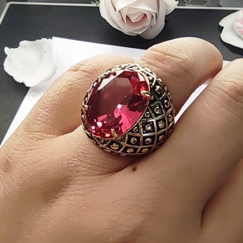 Large Stock Dropshipping Big Ovel Fuchsia Zircon Ring Anti-Gold Plate Brass Metal Cool Jewellery for women