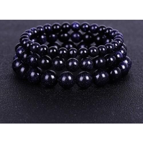 Natural Stone Strand Bracelet 6/8/10mm A Grade Round Ball Blue Goldstone Energy Bracelet Reiki Healing Beaded Bracelets for Male