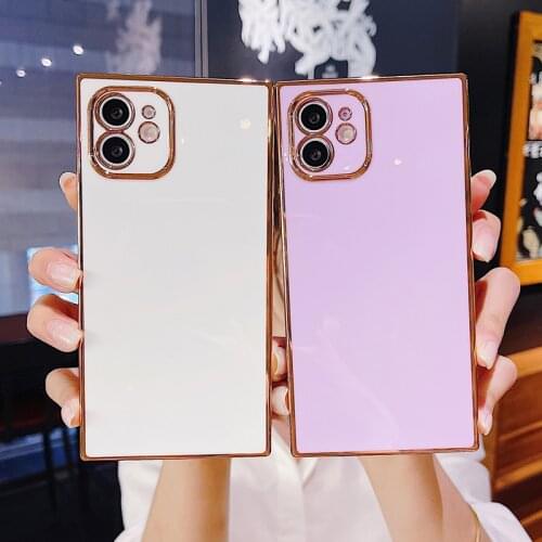 Phone Case For iPhone 12 11 Pro Max Mini 7 8 Plus SE2020 X XR XSMax Luxury Electroplate Square Design Soft TPU Camera Protection