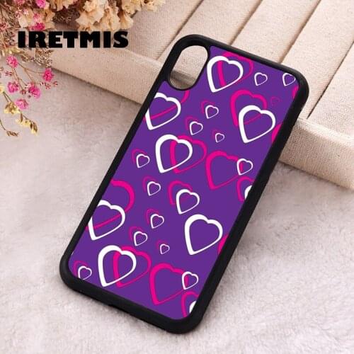 Iretmis 5 5S SE Phone Cover Case for iPhone 6 6S 7 8 Plus X Xs XR 11 12 Mini Pro Max Rubber Pink White Hearts Purple Background