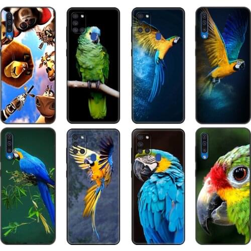 Black tpu Case For Samsung Galaxy A50 50S A30S A10 A01 A11 A21S A31 A41 A51 A71 M21 M30S S10 LITE Cover Funny Parrot Blue Color