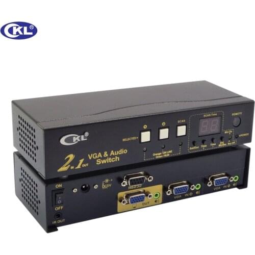 CKL-21S High-end Auto VGA Audio Switch Box 2 in 1 out Switcher 2048*1536 450MHz for PC Monitor wih IR Remote RS232 Control